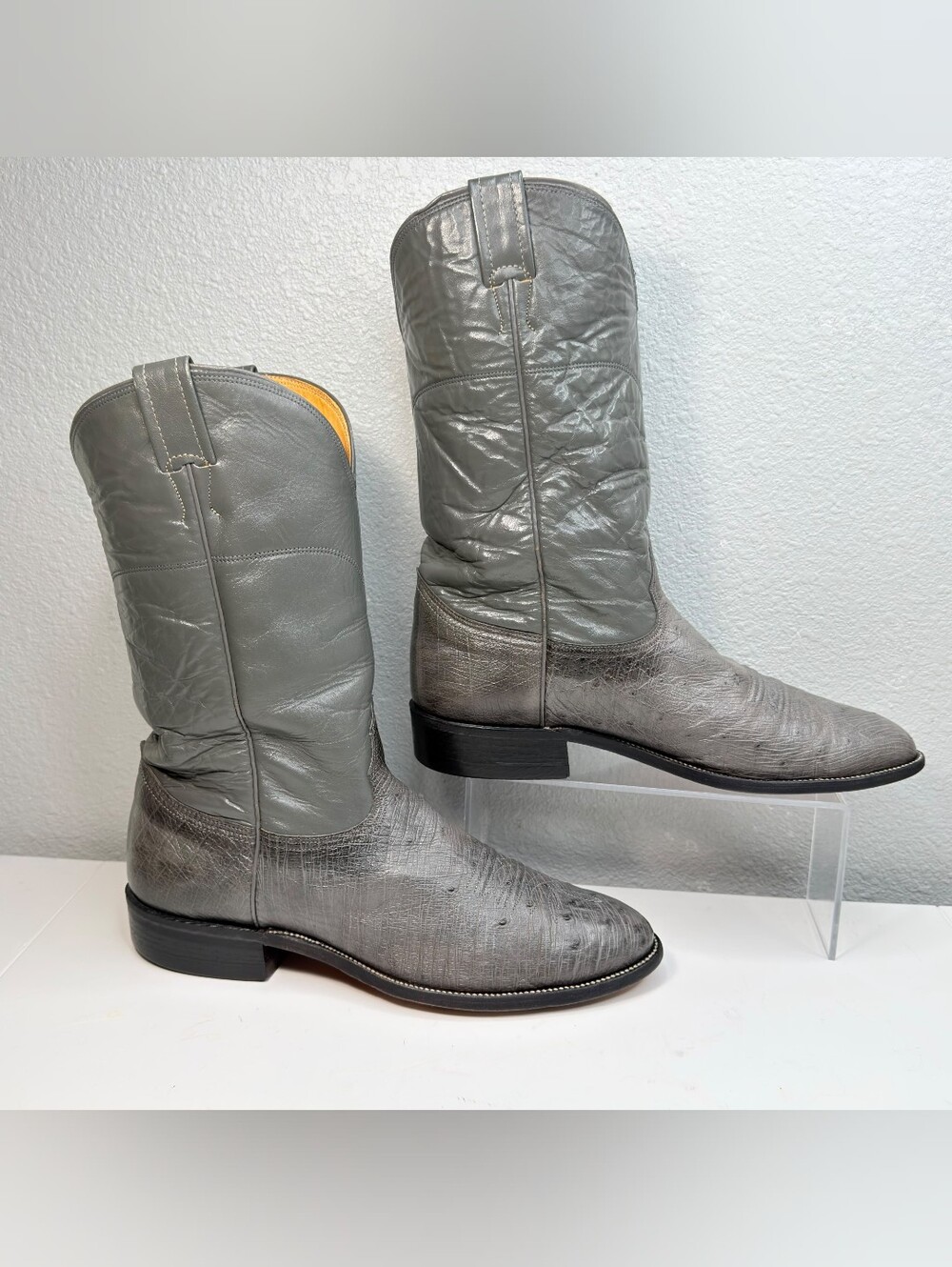 Vintage Nocona Smooth Ostrich Gray Western Cowboy Boots Style 137 Mens Size 11 D